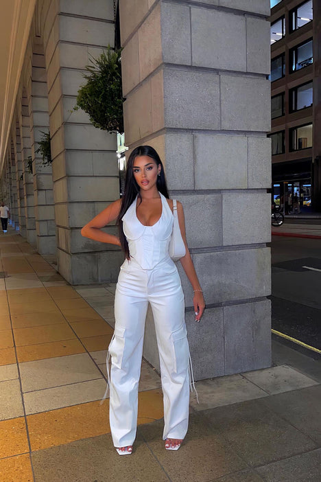 After Party Faux Leather Pant Set - White, Fashion Nova, Matching Sets