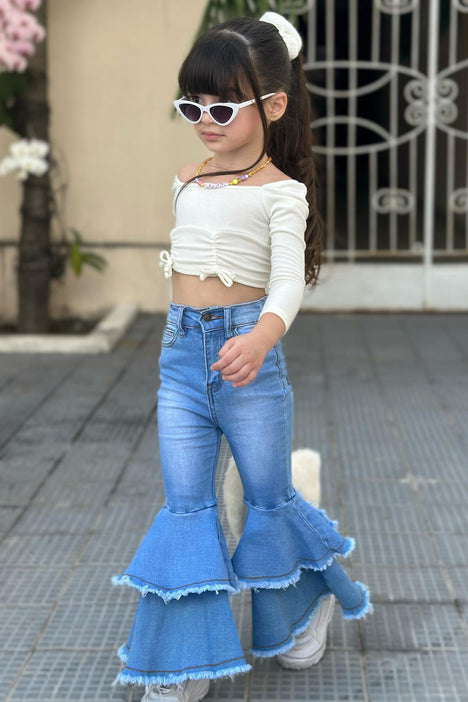 Kids Girls Bell Bottom Jeans Fashion Elastic Waist Flared Denim Pants  Trousers