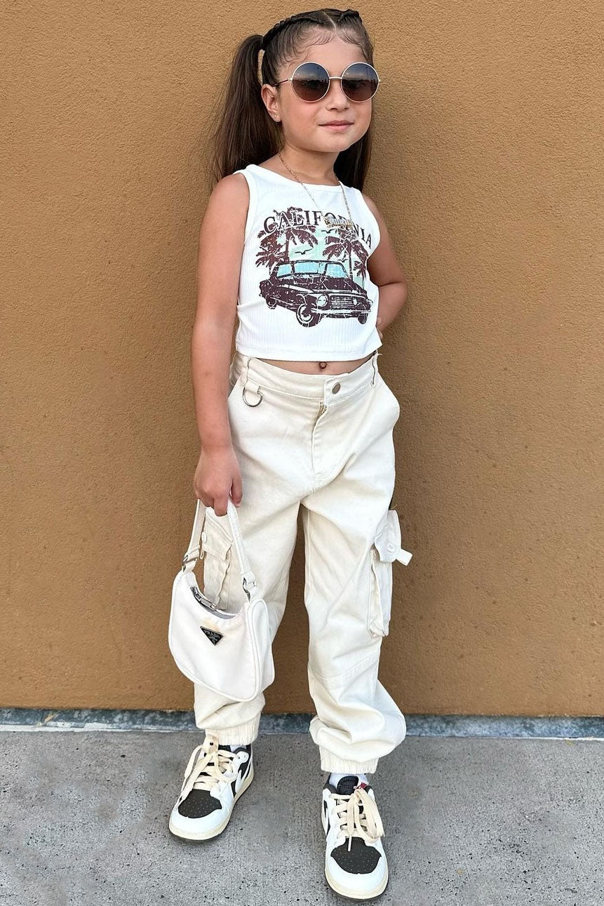 Mini Leave It Up To Me Cargo Joggers Cream Fashion Nova Kids