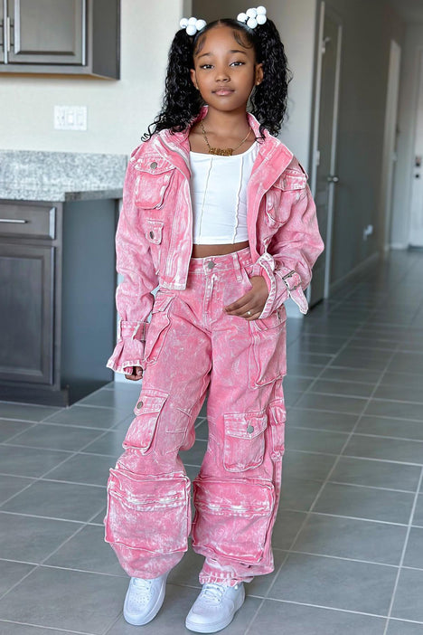 Mini Lily High Rise Cargo Jeans Pink