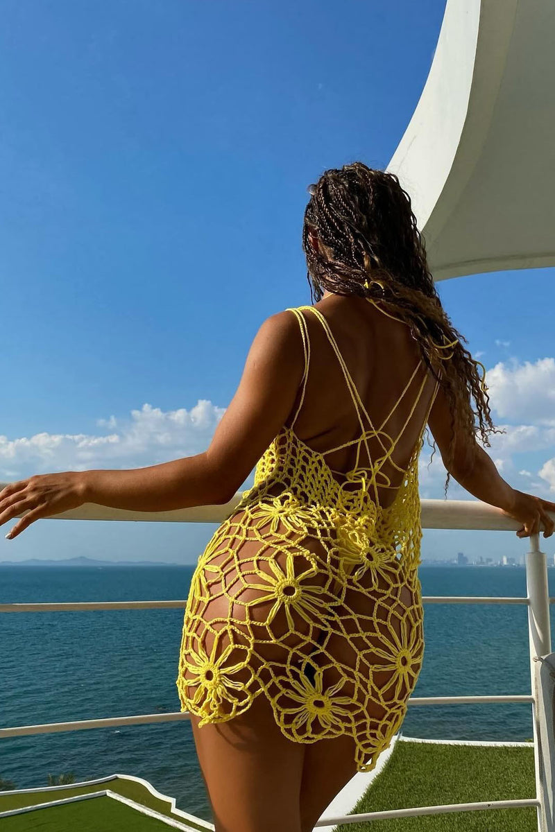 Crochet Dress CoverUp-Neon Yellow