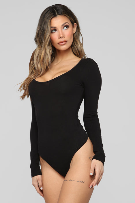 Bodysuit Scoop Neck Black Top – Styched Fashion