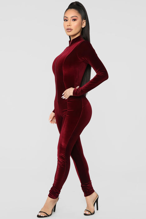 Chocolate Dream Velvet Jumpsuit Burgundy