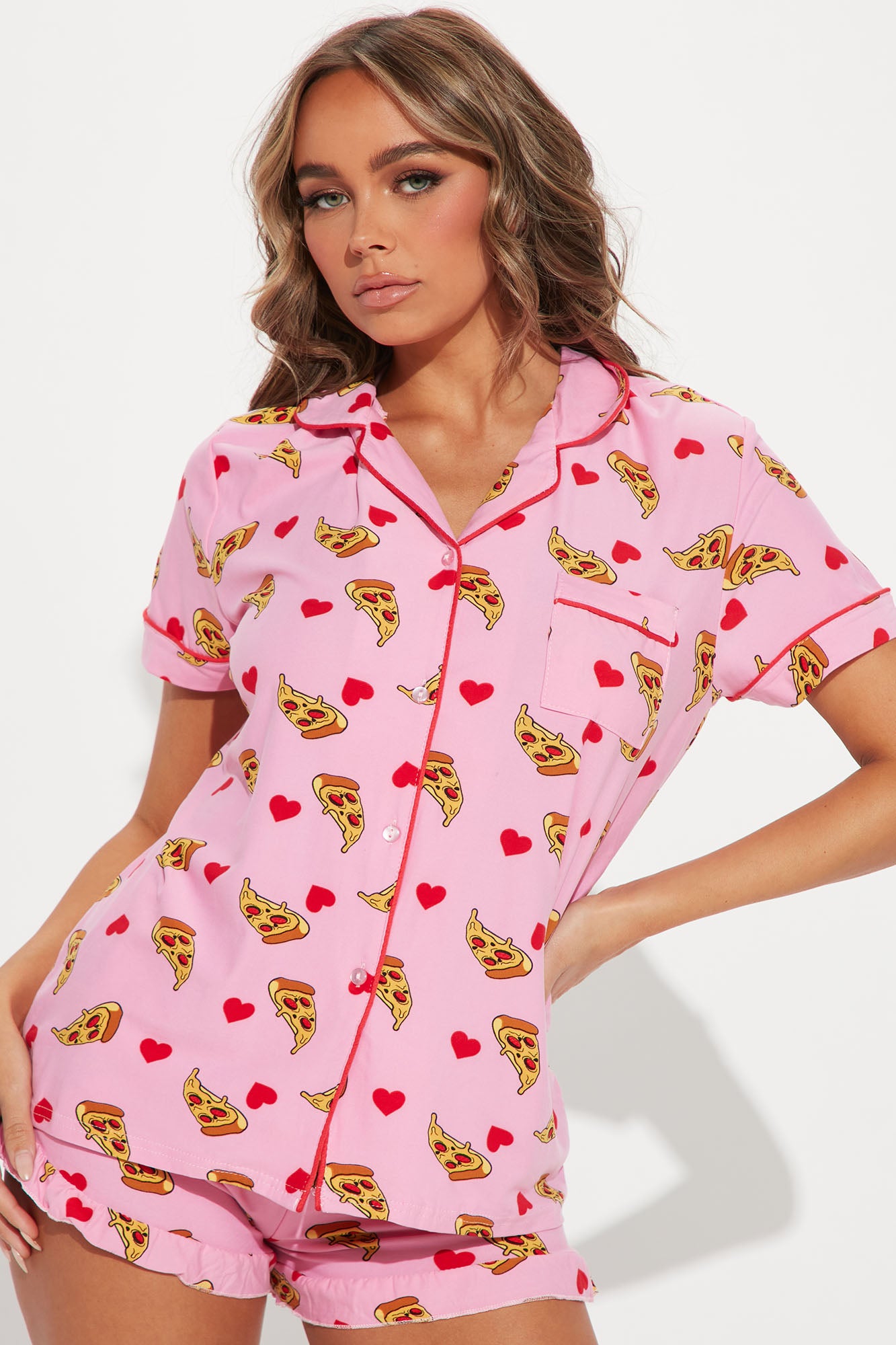 Dream Of Pizza PJ Short Set Pink Fashion Nova Lingerie