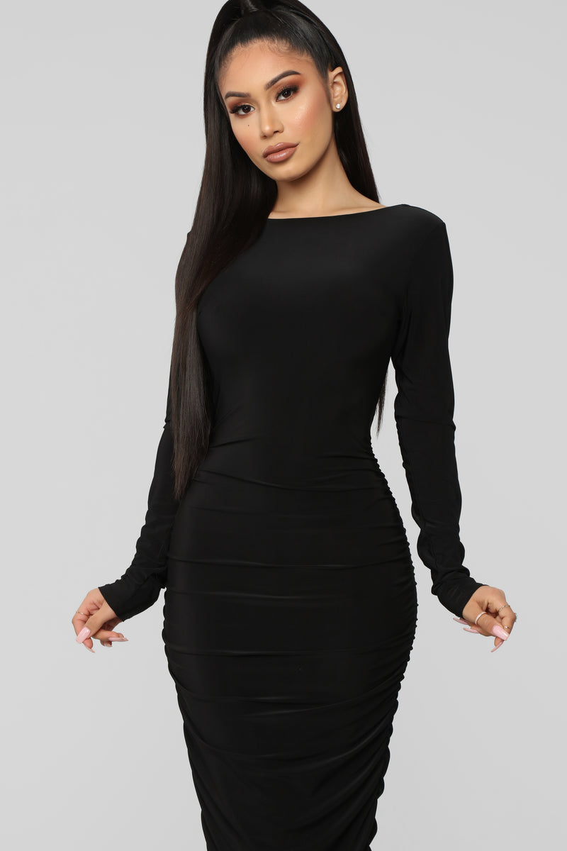 Pure Envy Ruched Midi Dress - Black | Fashion Nova, Dresses | Fashion Nova