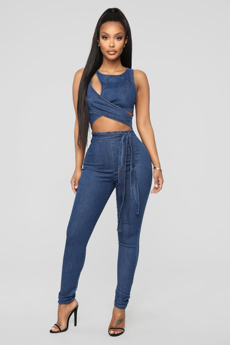 Cut out the haters denim jumpsuit hot sale