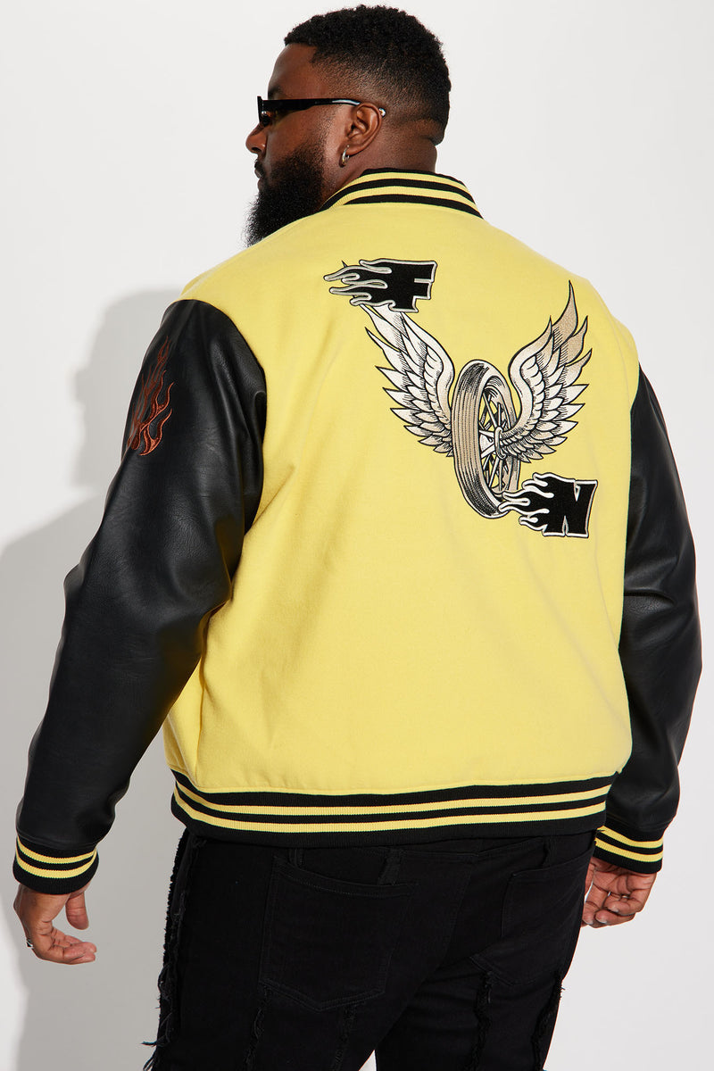 Biker Faux Leather Varsity Jacket - Yellow/combo | Fashion Nova, Mens ...