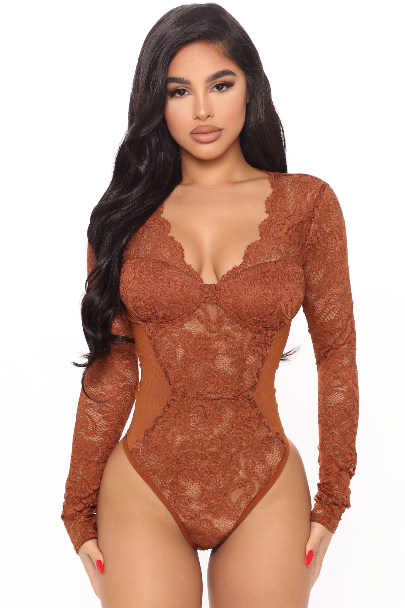 Lace Stay Friends Bodysuit Rust