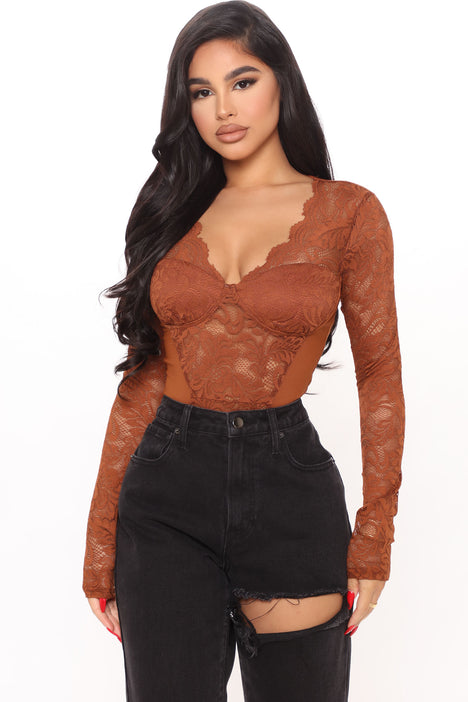 Lace Stay Friends Bodysuit Rust