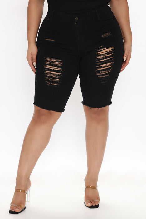 Plus size black ripped sale shorts