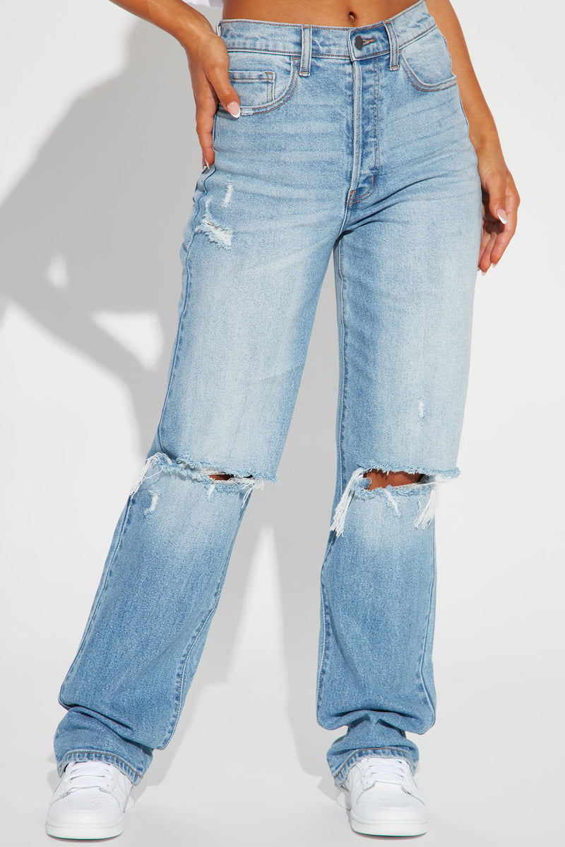 Tall As You Please Ripped Straight Leg Jeans - Light Blue Wash ...