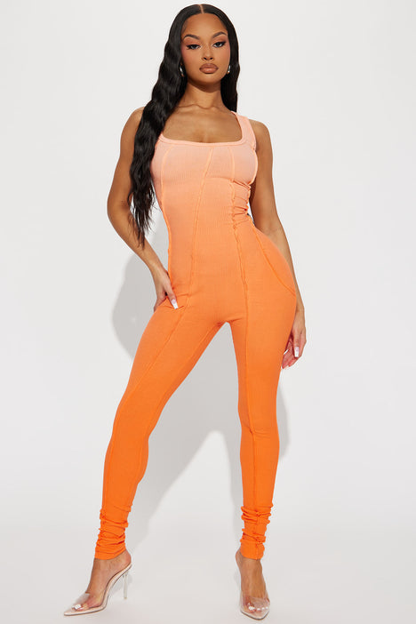Orange jumpsuit fashion nova hot sale