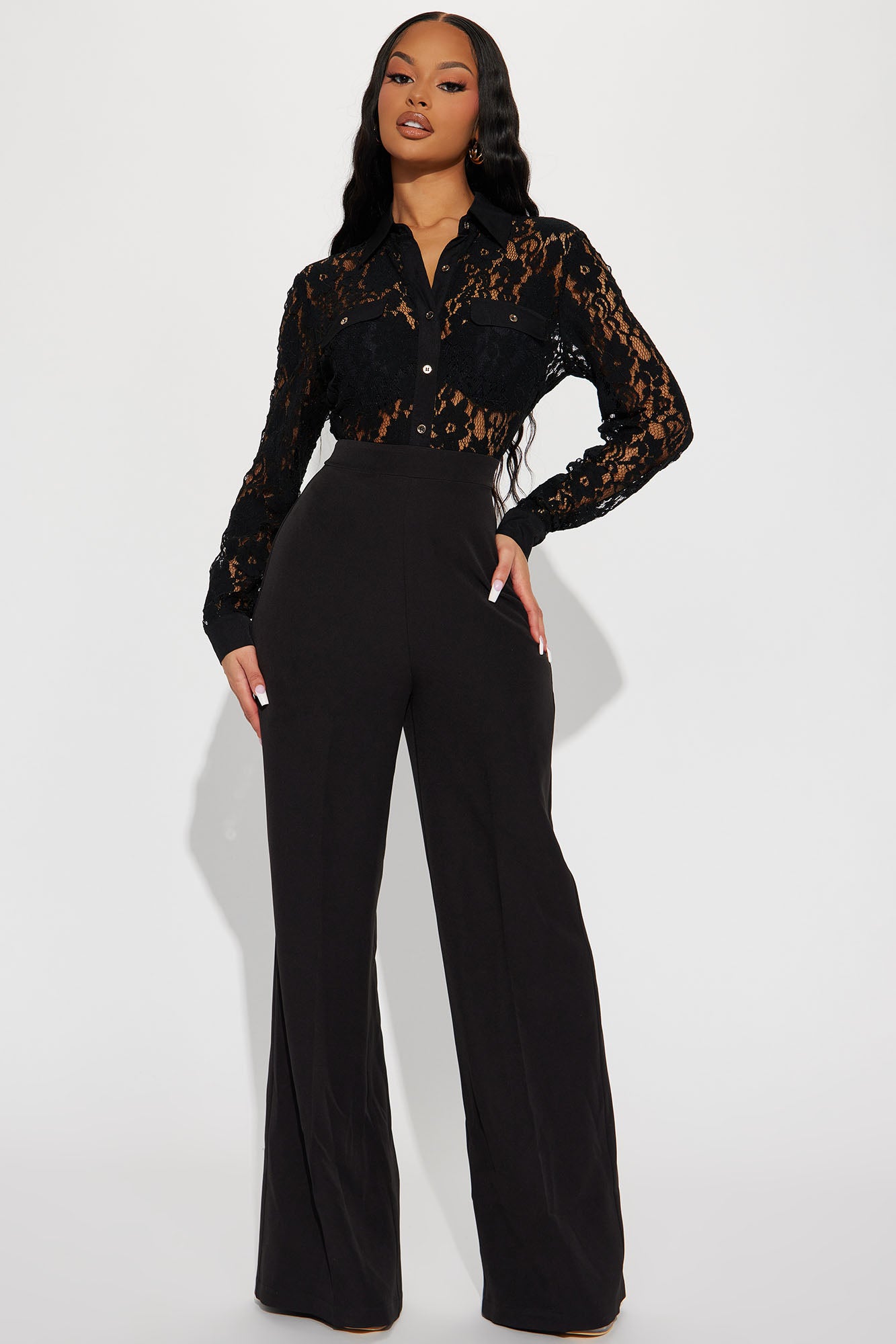 Black lace shop jumpsuit fashion nova