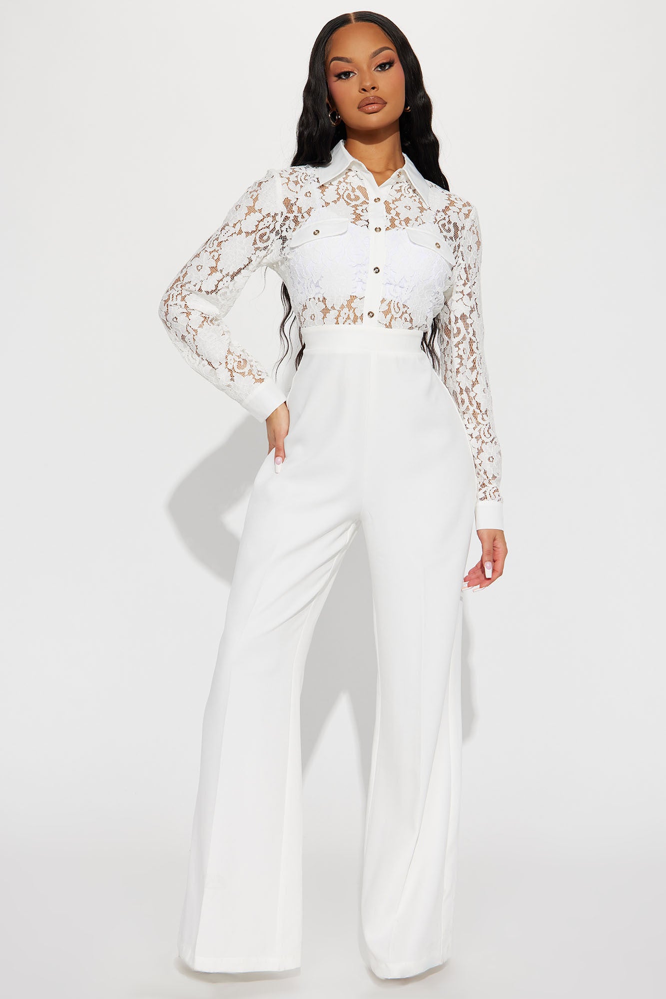 Womens white lace jumpsuit discount
