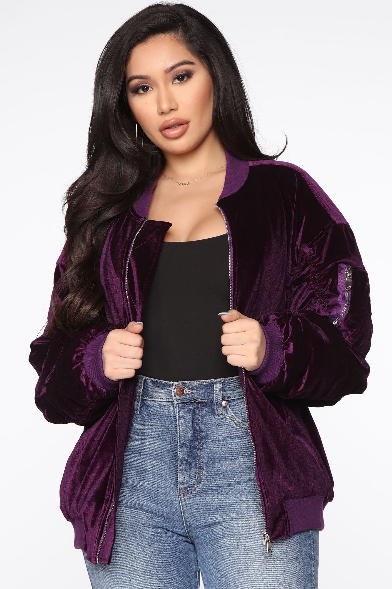 Purple velvet bomber jacket best sale