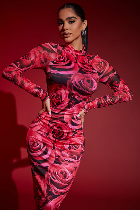Red rose maxi dress sale