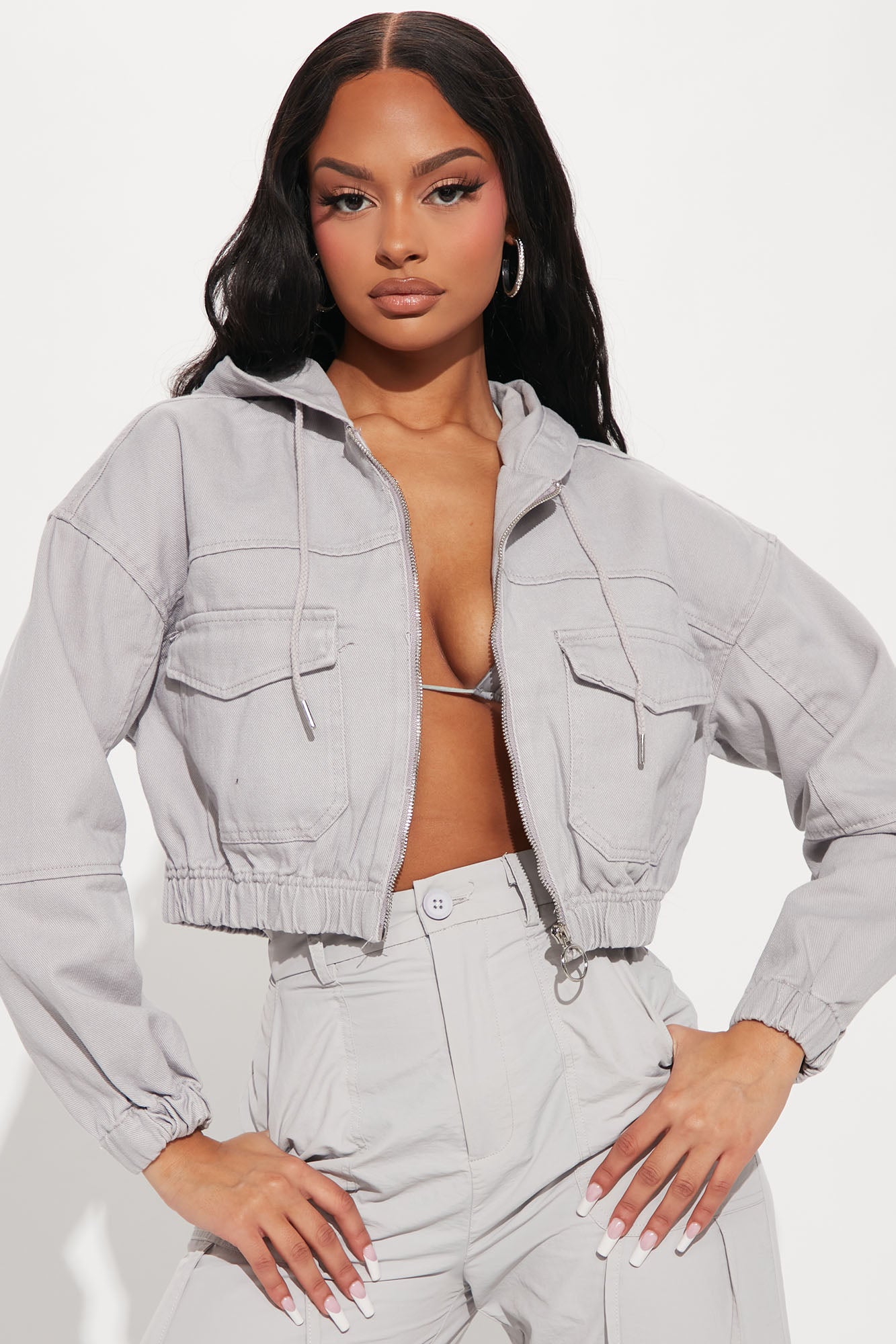San Fran Hooded Bomber Jacket Grey