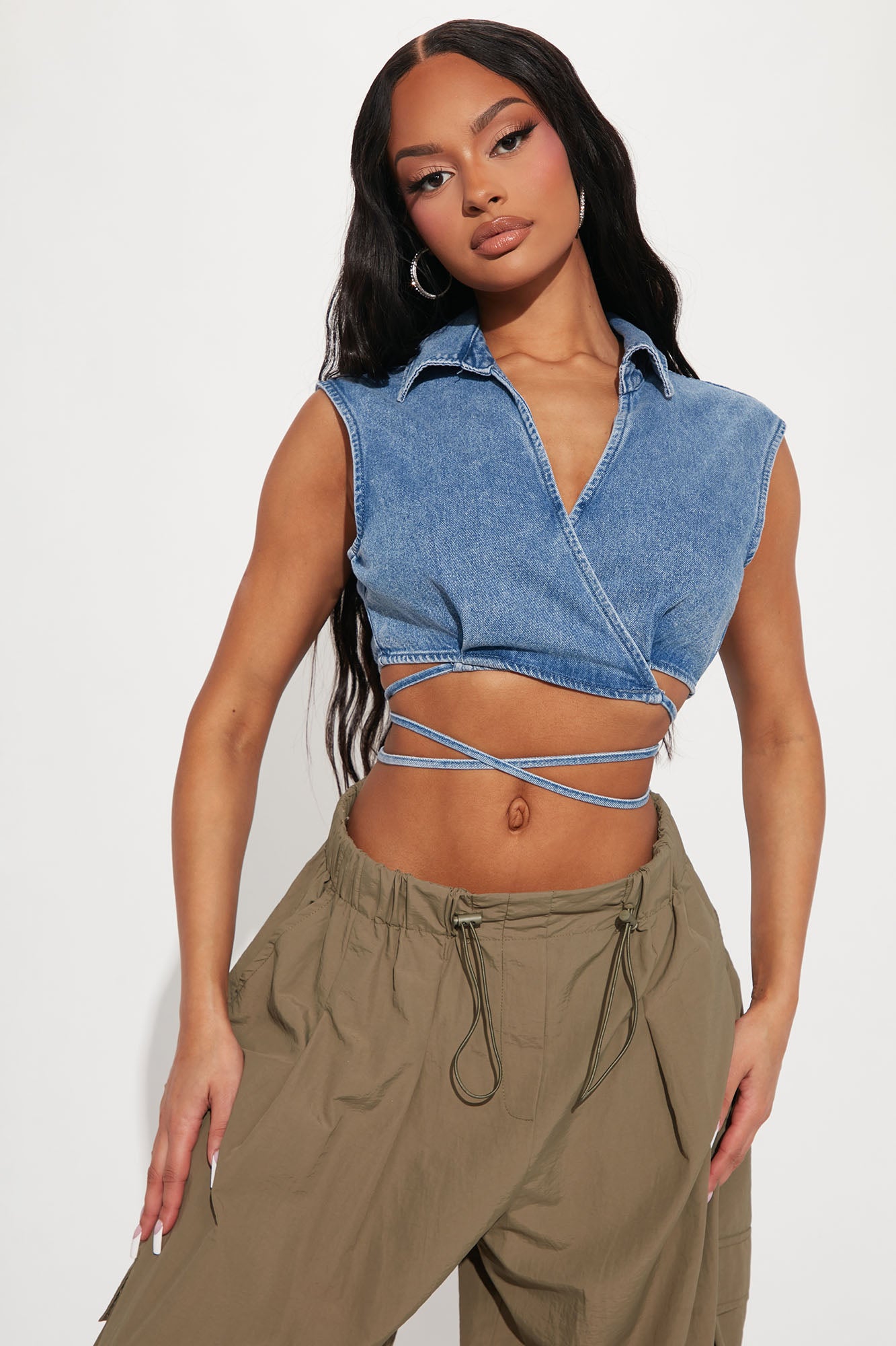 Aella Denim Top - Charcoal | Fashion Nova, Shirts & Blouses | Fashion Nova