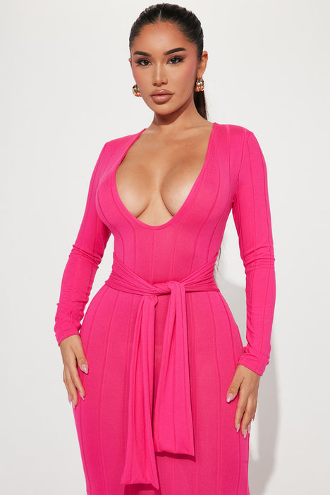 Fashion nova pink store long sleeve dress