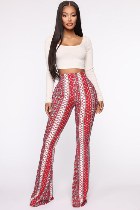 Boho Babe Flare Pant - Red/White, Fashion Nova, Pants