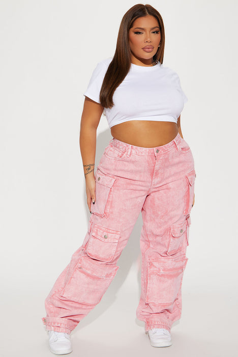 Plus size pink cargo pants top