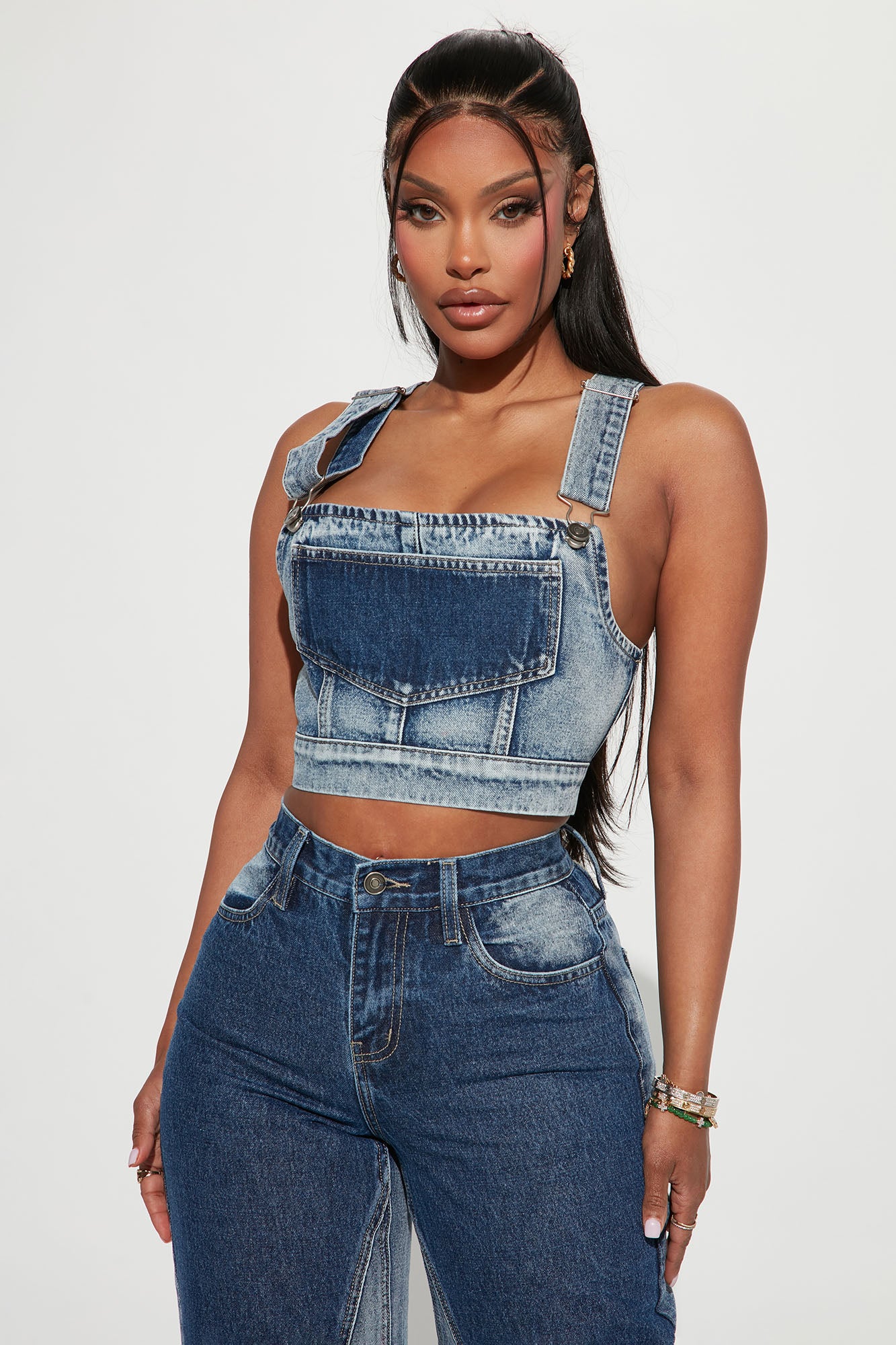 Cropped denim deals overalls