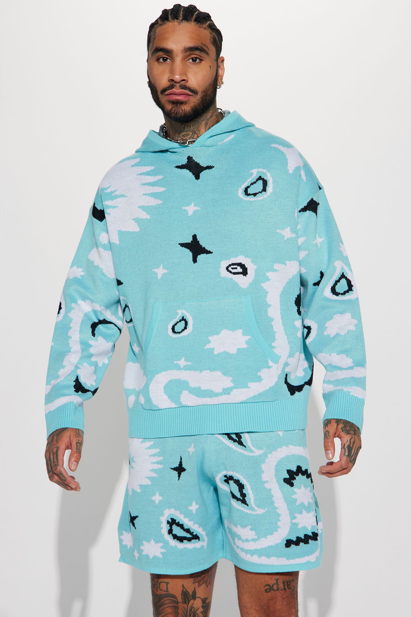 Easy Paisley Knit Hoodie Light Blue Fashion Nova Mens Tees