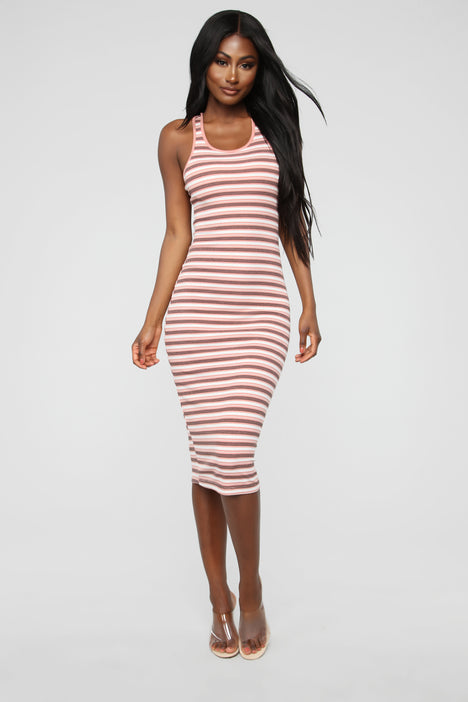 Fan Of Stripes Ribbed Dress Pink White Fashion Nova Dresses