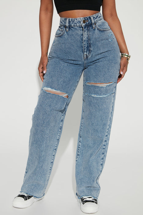 Calling Home Ripped Non Stretch Straight Leg Jeans Medium Blue