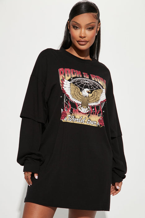 Rock On Embellished T Shirt Dress Black combo
