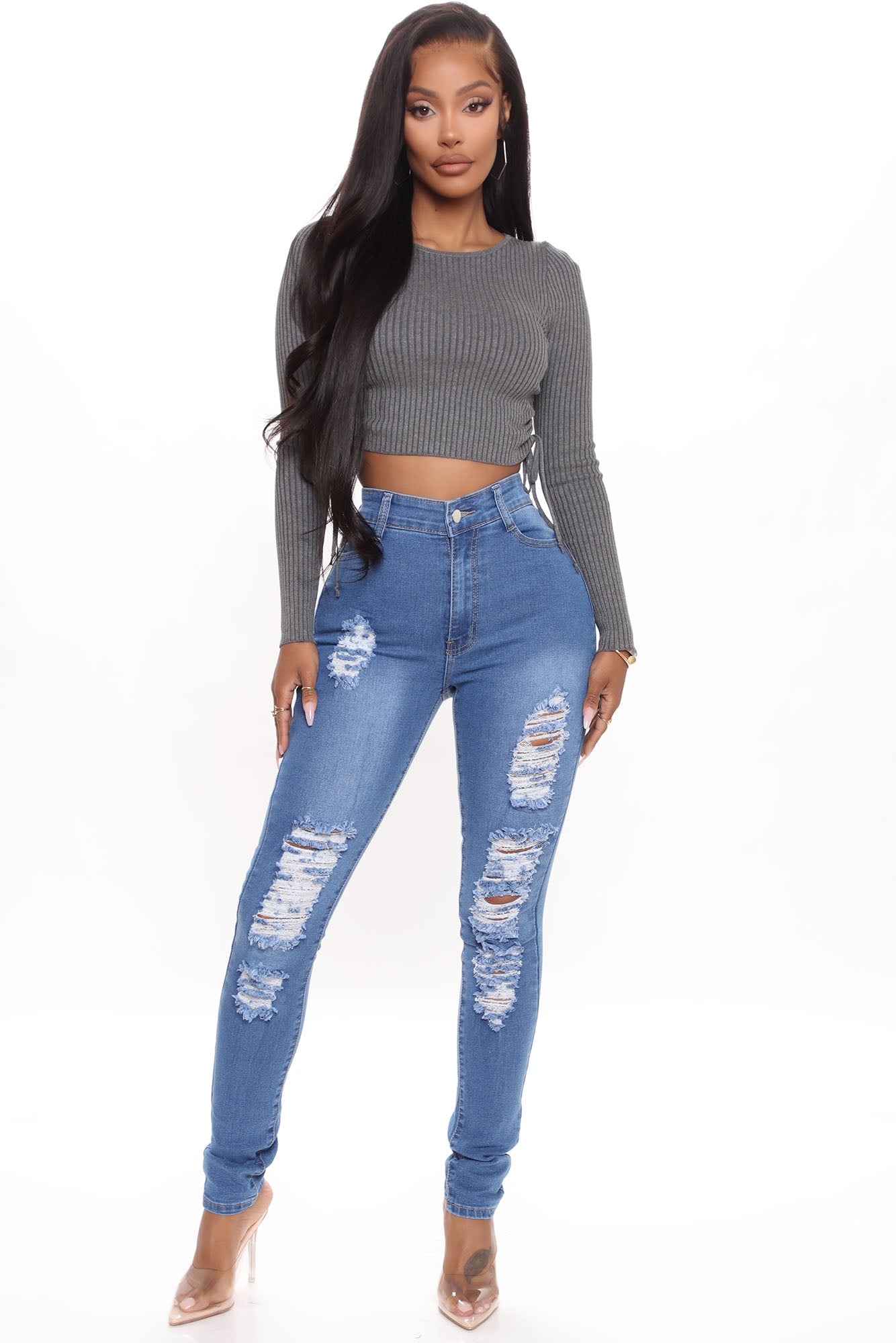 Fashion nova distressed hotsell jeans