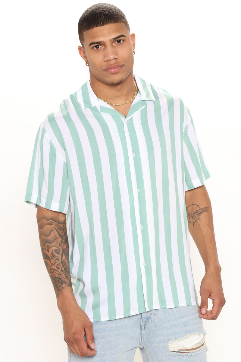 Breeze Vertical Striped Short Sleeve Woven Top - Green/combo | Fashion ...