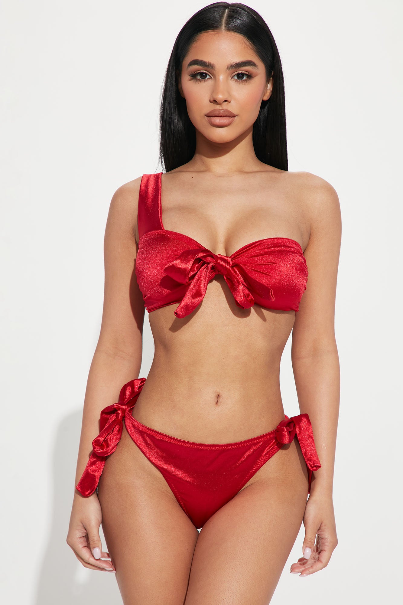 A Gift For You Satin Bow Bra And Panty Set - Red