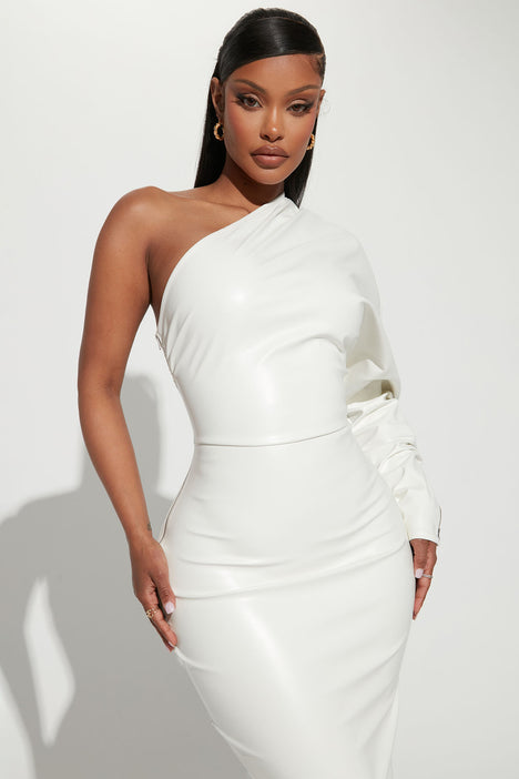 White one shoulder deals long sleeve dress