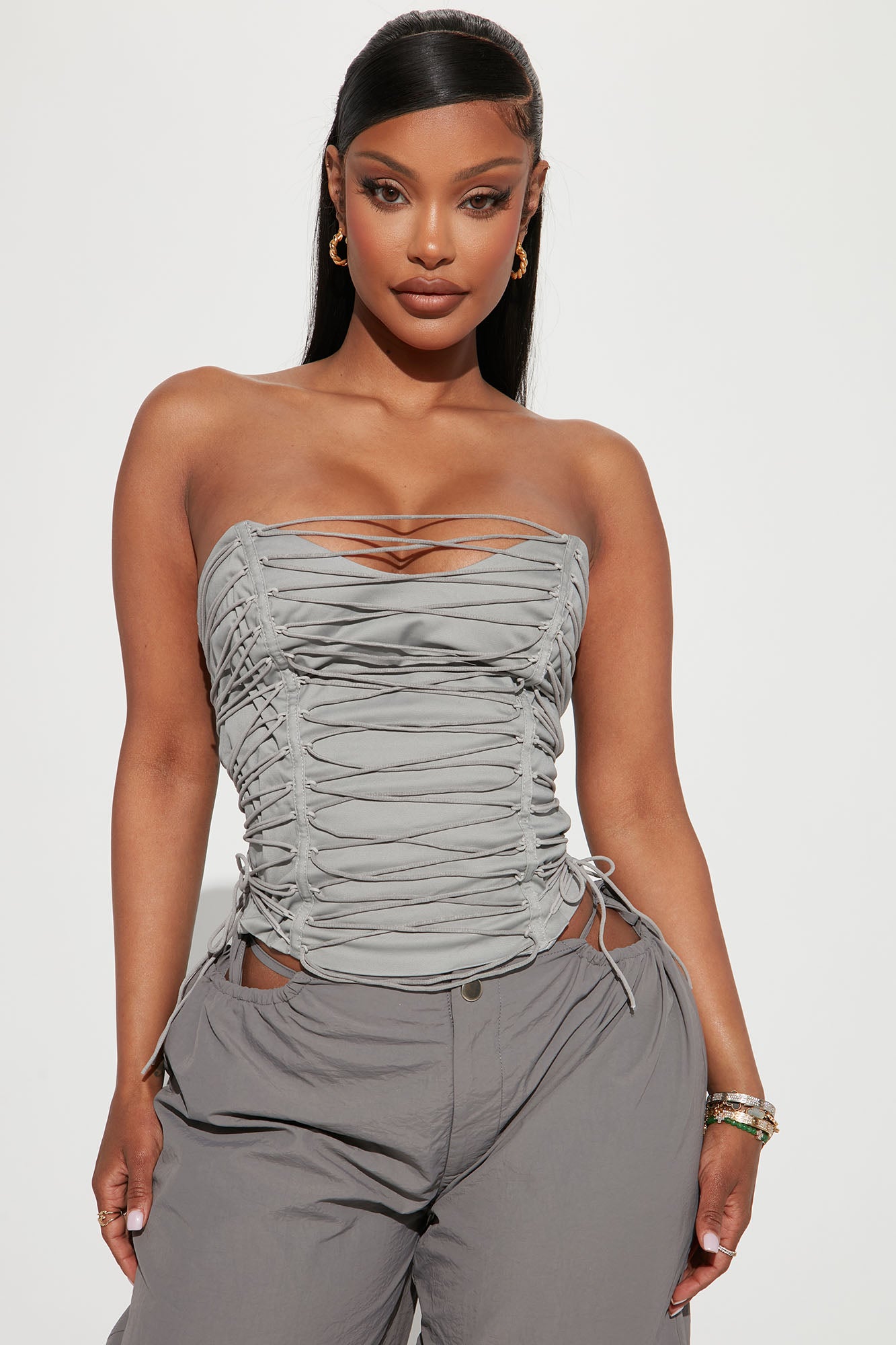 All The Details Corset Top - Grey, Fashion Nova, Shirts & Blouses