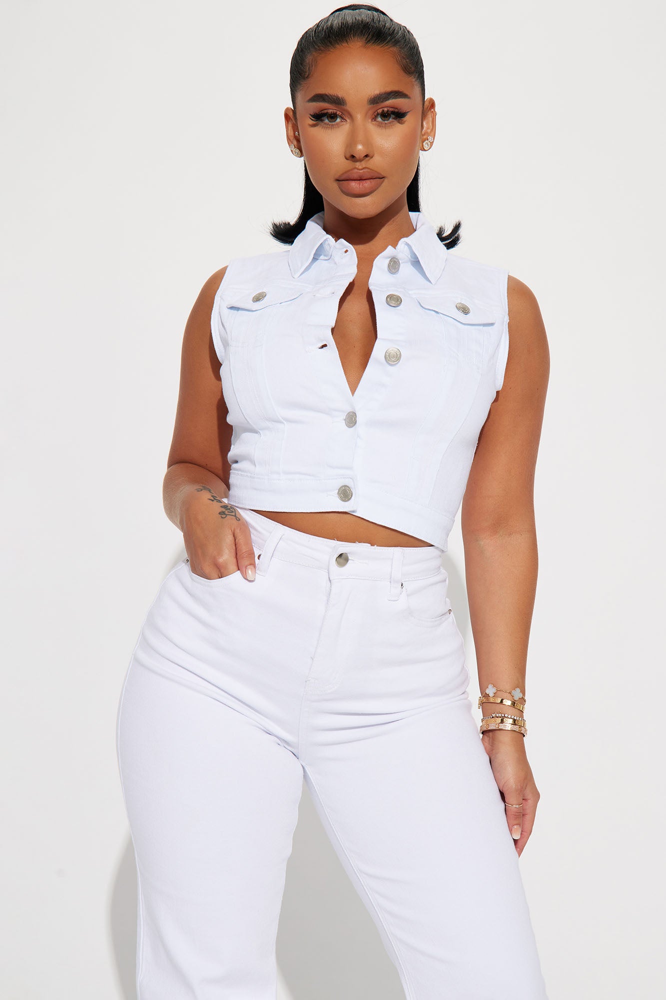 White denim vest womens cheap