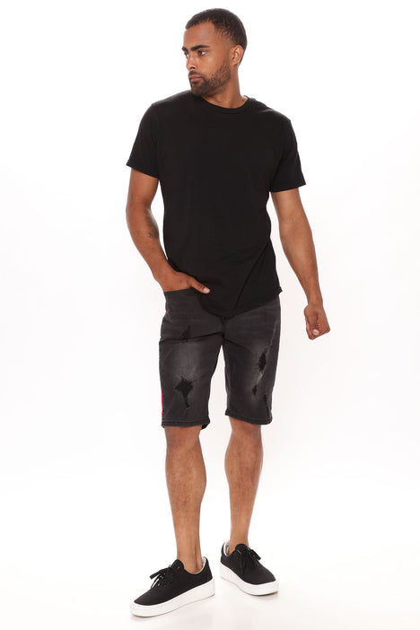 Teek Racing Stripe Denim Short Black Red Fashion Nova Mens