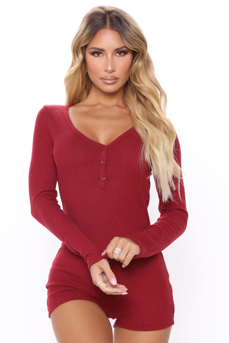Your One And Only Sleep Romper Burgundy Fashion Nova Lingerie