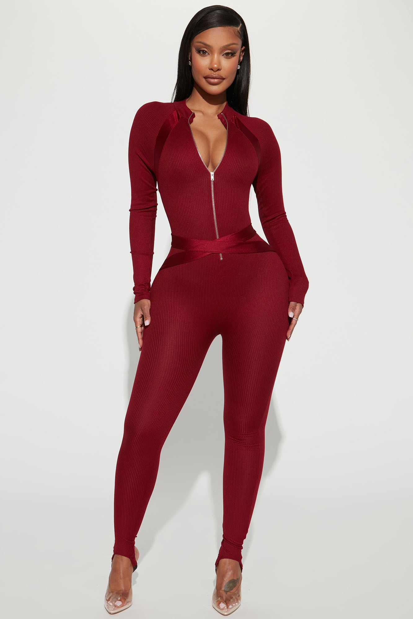 Burgundy jumpsuit clearance