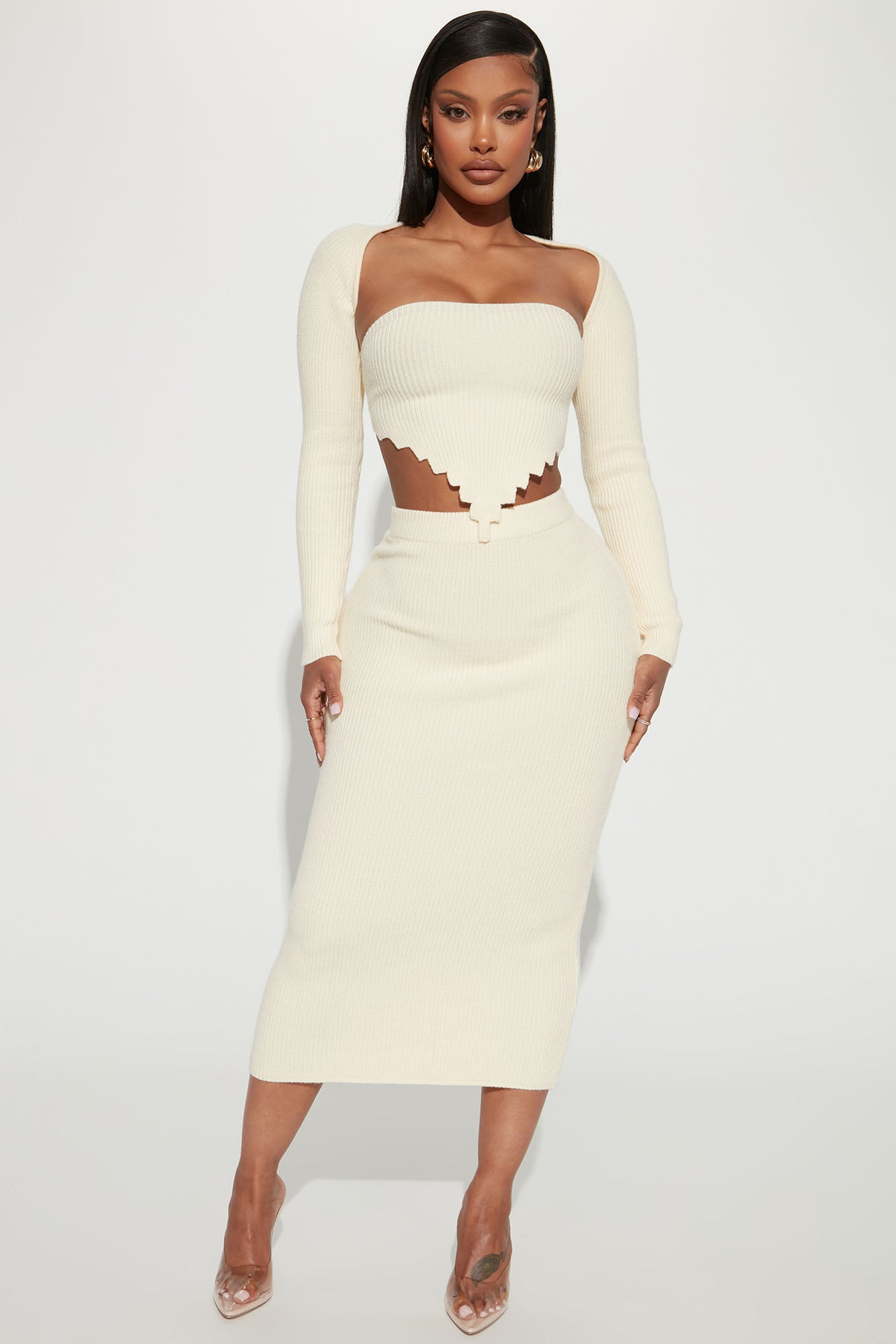 Just Unique 3 Piece Sweater Skirt Set Cream Fashion Nova