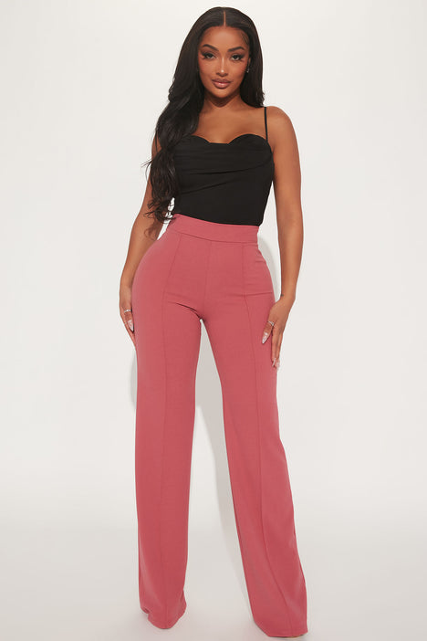 First Distraction the label Tall high waisted satin wide leg trousers in  dusky pink  ASOS