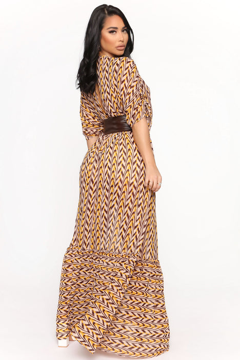 Breaking Free Maxi Dress Mustard combo Fashion Nova Dresses
