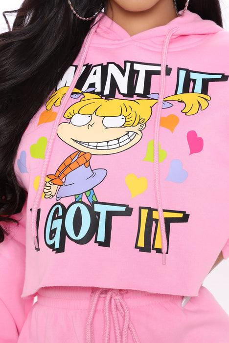 I Got It Angelica Crop Hoodie Pink