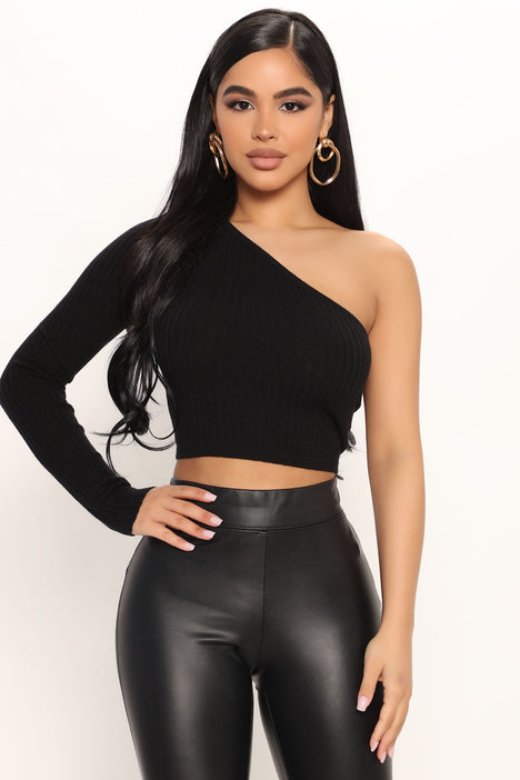 Black one shoulder long sleeve top shop
