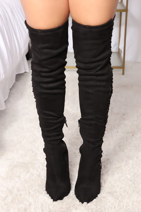 Pretty in thigh shop high boots fashion nova