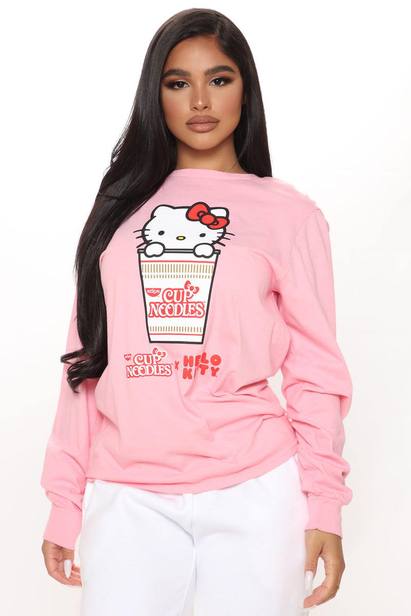 Cup Noodle Kitty Long Sleeve Top - Pink/combo