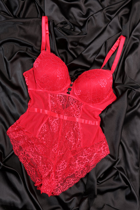 Love Me Until The End Lace Teddy Bodysuit Red