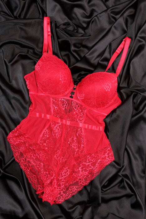 Love Me Until The End Lace Teddy Bodysuit - Red