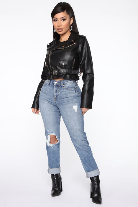 Show Stopper Crop PU Moto Jacket Black