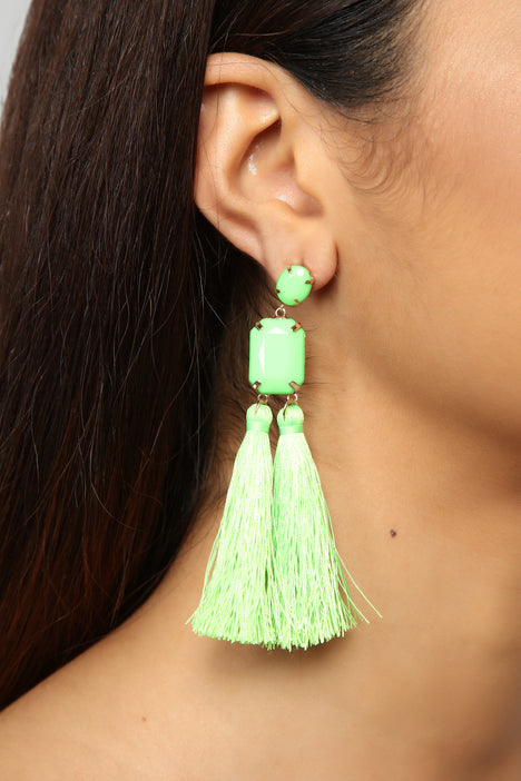 Lime green tassel earrings outlet